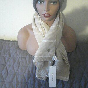 Calvin Klein Satin Striped Pleated Scarf, Camel